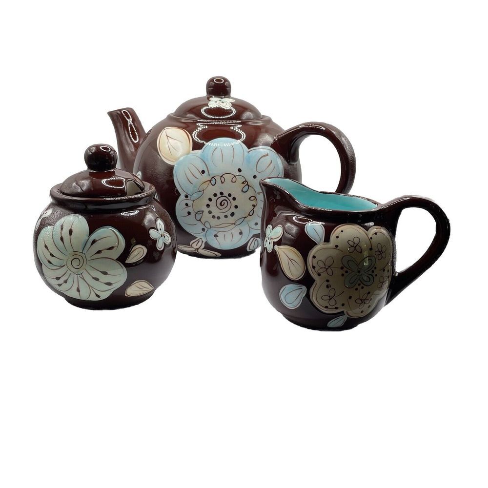 PIER 1 "Cassidy" Hand Painted Tea Service No Chips or Cracks, Retro Design